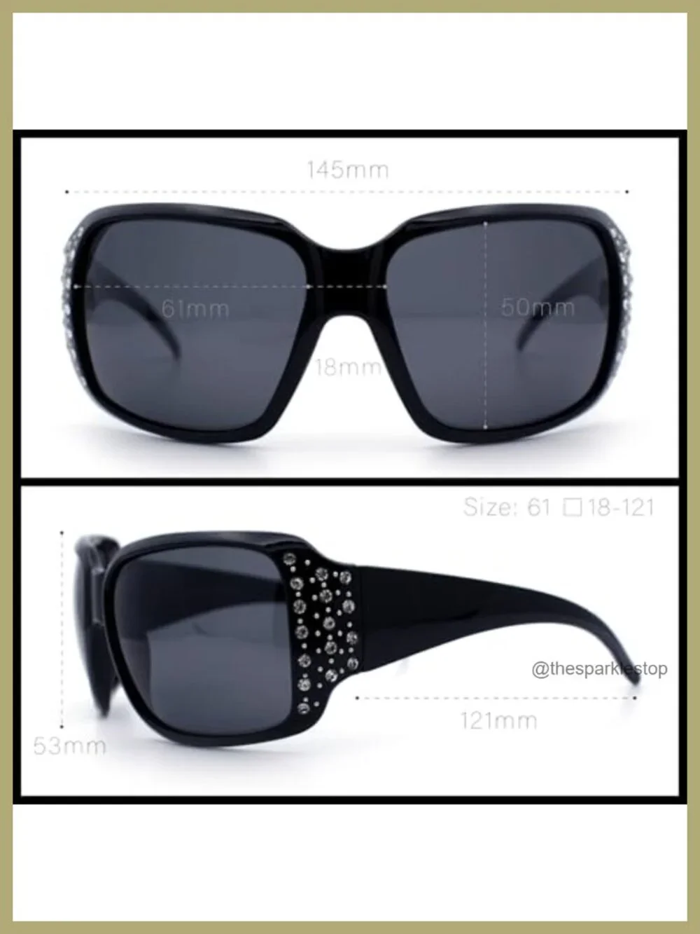 Polarized UV400 Oversized Rhinestone Sunglasses for Women with Metal Hinges